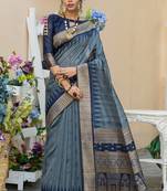 Grey woven tussar silk saree with blouse