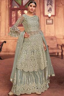 Grey embroidered net salwar