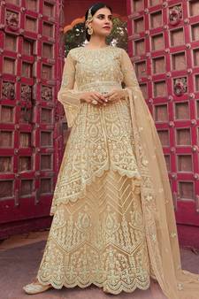 Beige embroidered net salwar
