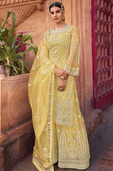 Yellow embroidered net salwar