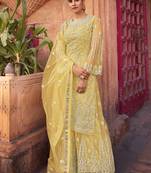 Yellow embroidered net salwar