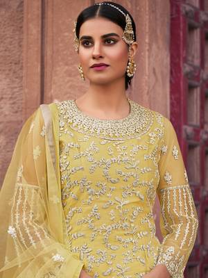 Yellow embroidered net salwar 2
