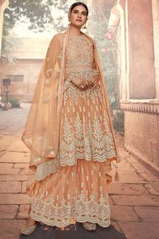 Peach embroidered net salwar