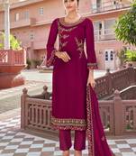 Magenta embroidered georgette salwar