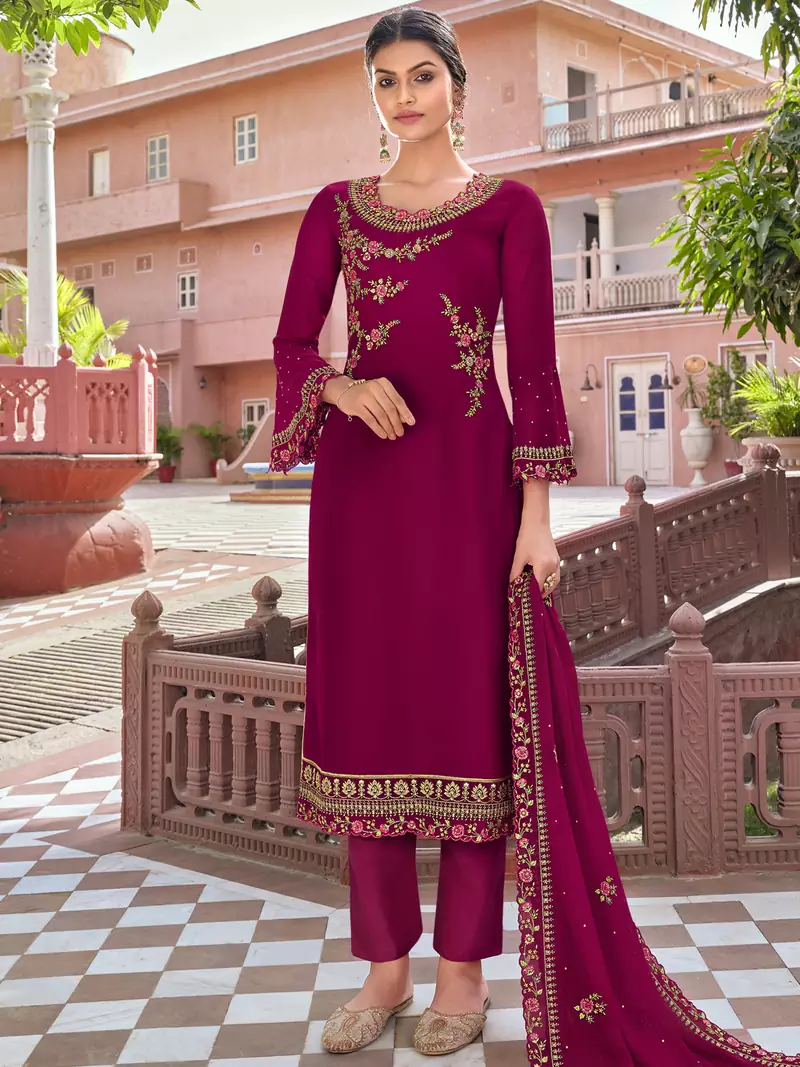 Magenta embroidered georgette salwar