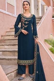 Navy blue embroidered georgette salwar