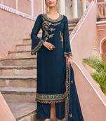 Navy blue embroidered georgette salwar