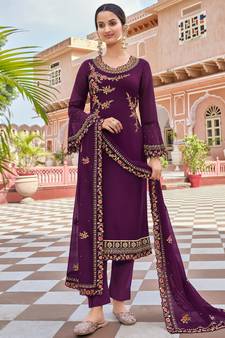 Purple embroidered georgette salwar