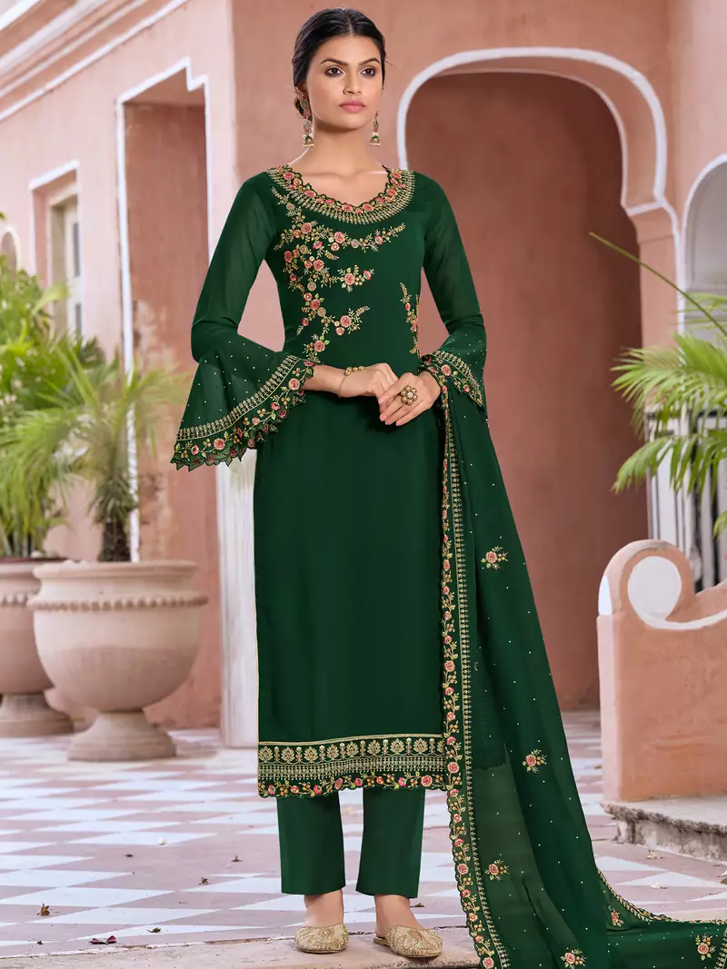 Green embroidered georgette salwar