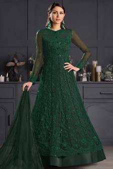 Green embroidered net salwar