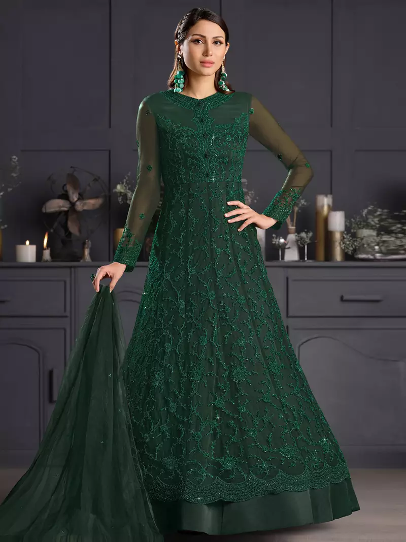 Green embroidered net salwar