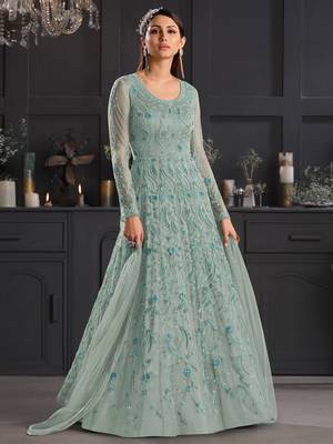 Green embroidered net salwar 1