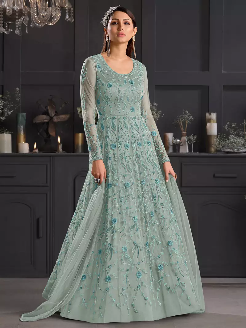 Green embroidered net salwar