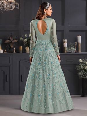 Green embroidered net salwar 3
