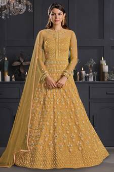Yellow embroidered net salwar