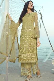 Olive embroidered net salwar