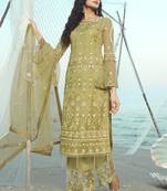 Olive embroidered net salwar