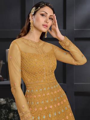 Yellow embroidered net salwar 3