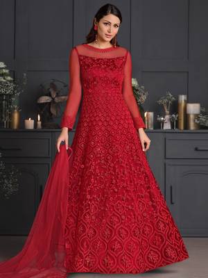 Red embroidered net salwar 1