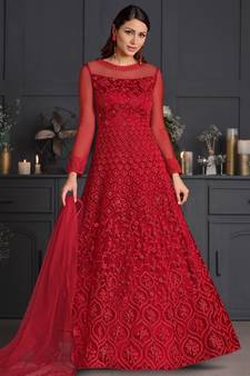 Red embroidered net salwar