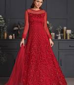 Red embroidered net salwar