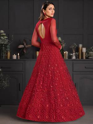 Red embroidered net salwar 2
