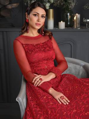 Red embroidered net salwar 3
