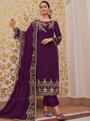 Purple embroidered georgette salwar 1