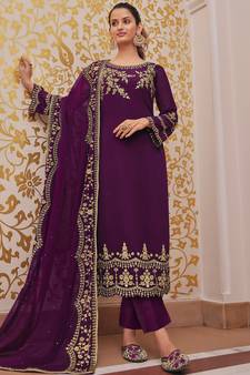Purple embroidered georgette salwar