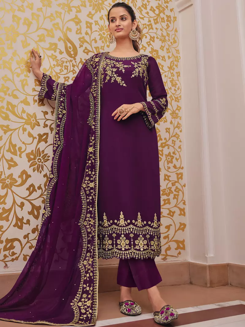 Purple embroidered georgette salwar