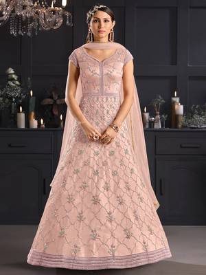 Peach embroidered net salwar 1