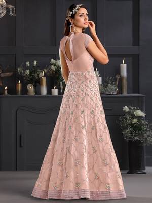 Peach embroidered net salwar 2