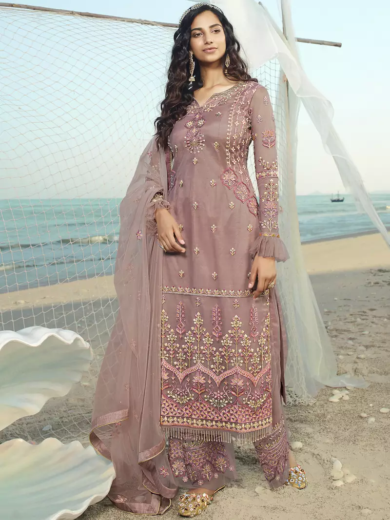 Pink embroidered net salwar