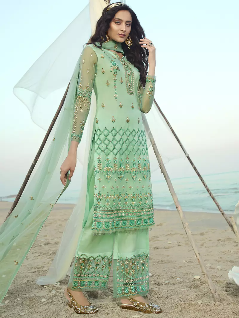 Green embroidered net salwar
