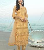Yellow embroidered net salwar
