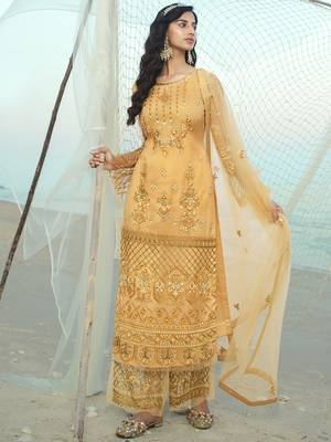 Yellow embroidered net salwar 2