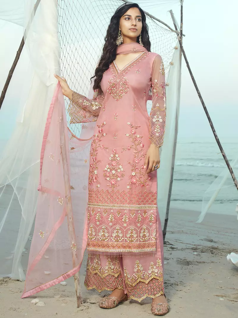 Pink embroidered net salwar