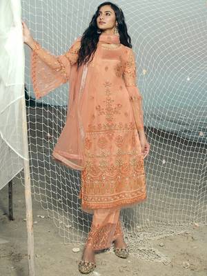 Peach embroidered net salwar 1