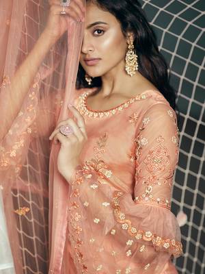 Peach embroidered net salwar 2