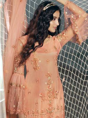 Peach embroidered net salwar 3