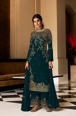 Heavy Front Rama Embroidery Work Kurti and Palazzo with Dupatta Set 1