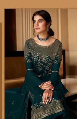 Heavy Front Rama Embroidery Work Kurti and Palazzo with Dupatta Set 2