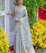 Grey woven tissue saree with blouse