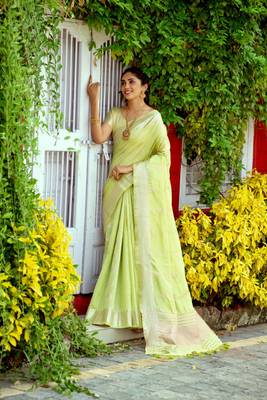 Orange woven tissue saree with blouse 1