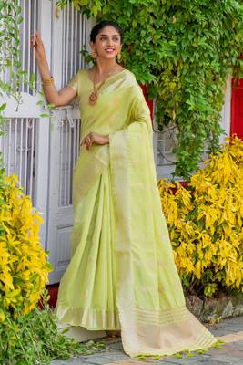 Orange woven tissue saree with blouse 4