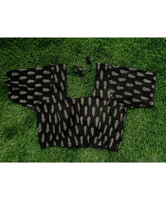 Black Colored Ikat printed Desinger Cotton Fabric Blouse 1