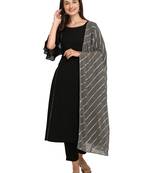 Black Soild Poly Crepe A-Line Kurta with Pant and Dupatta