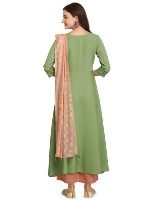 Pista Green Solid Poly Crepe Kurta With Georgette Dupatta 2