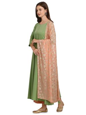 Pista Green Solid Poly Crepe Kurta With Georgette Dupatta 3