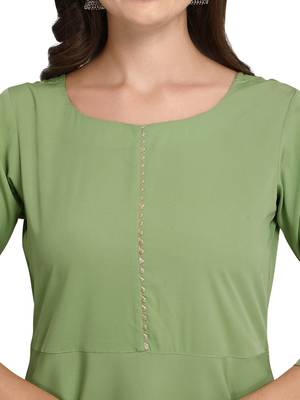 Pista Green Solid Poly Crepe Kurta With Georgette Dupatta 4